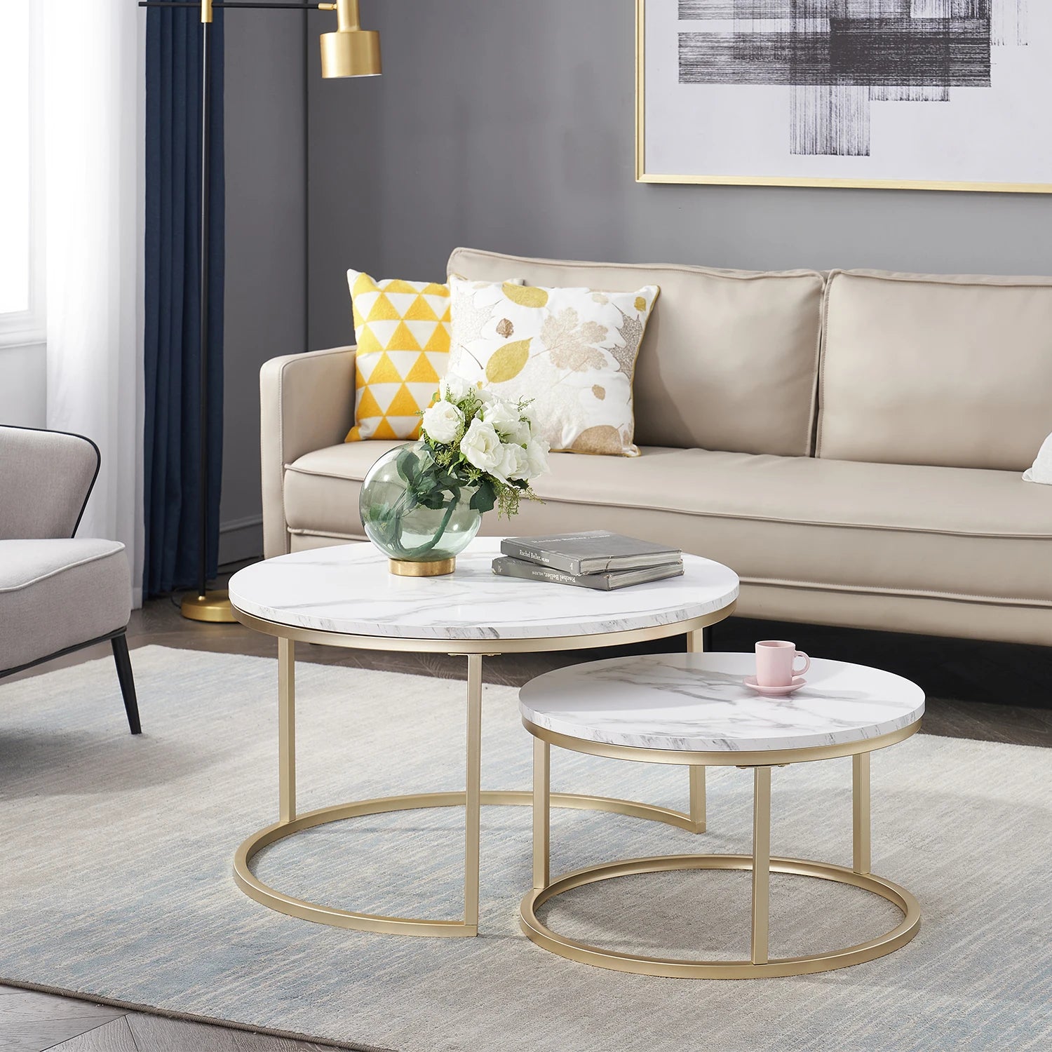 Table basse moderne Texture marbre pour salon