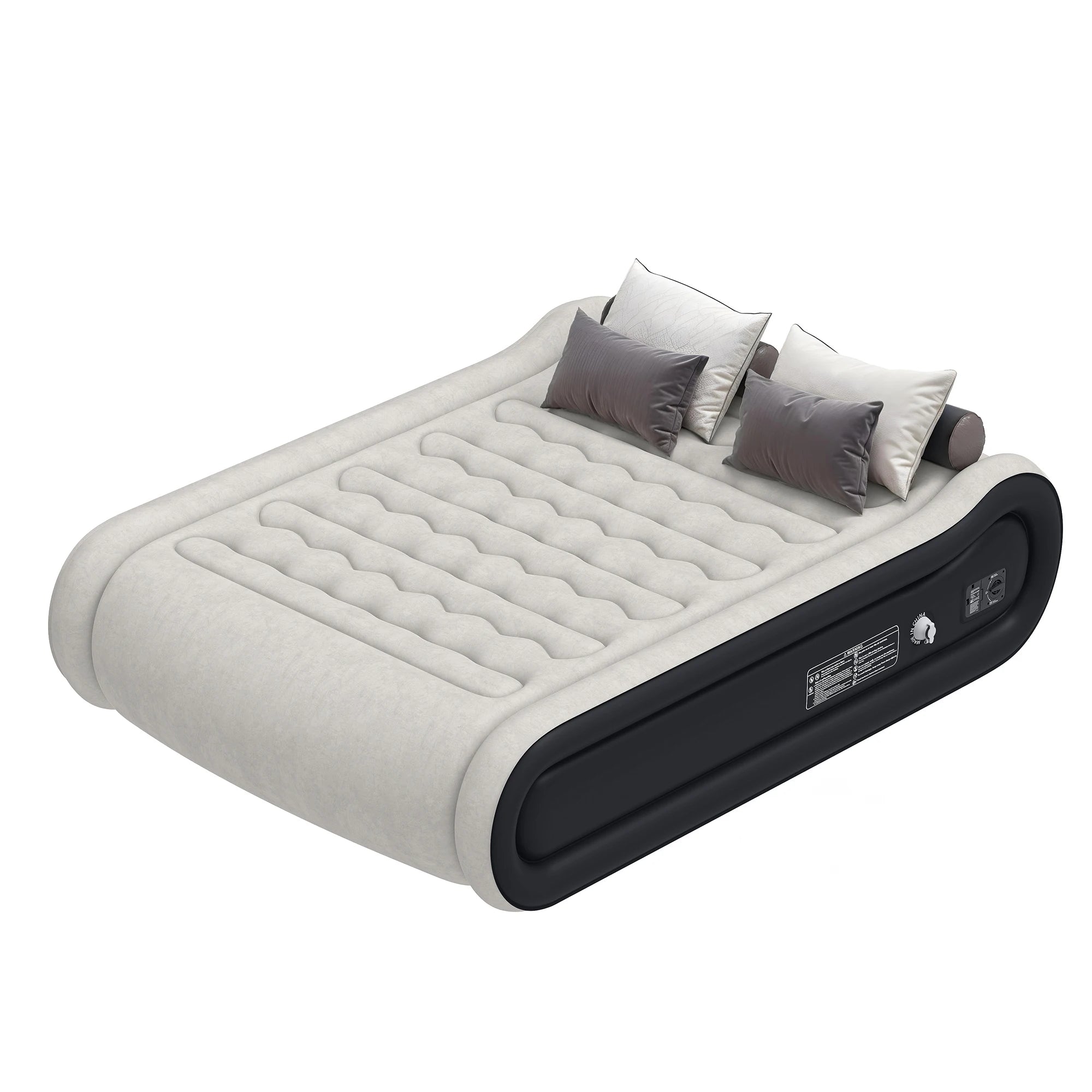 Matelas pneumatique de luxe gris noir pour 2 personnes avec oreiller