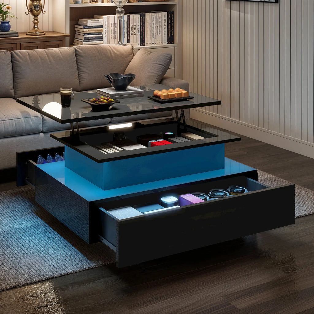 Table basse relevable – Design moderne rectangulaire avec éclairage LED