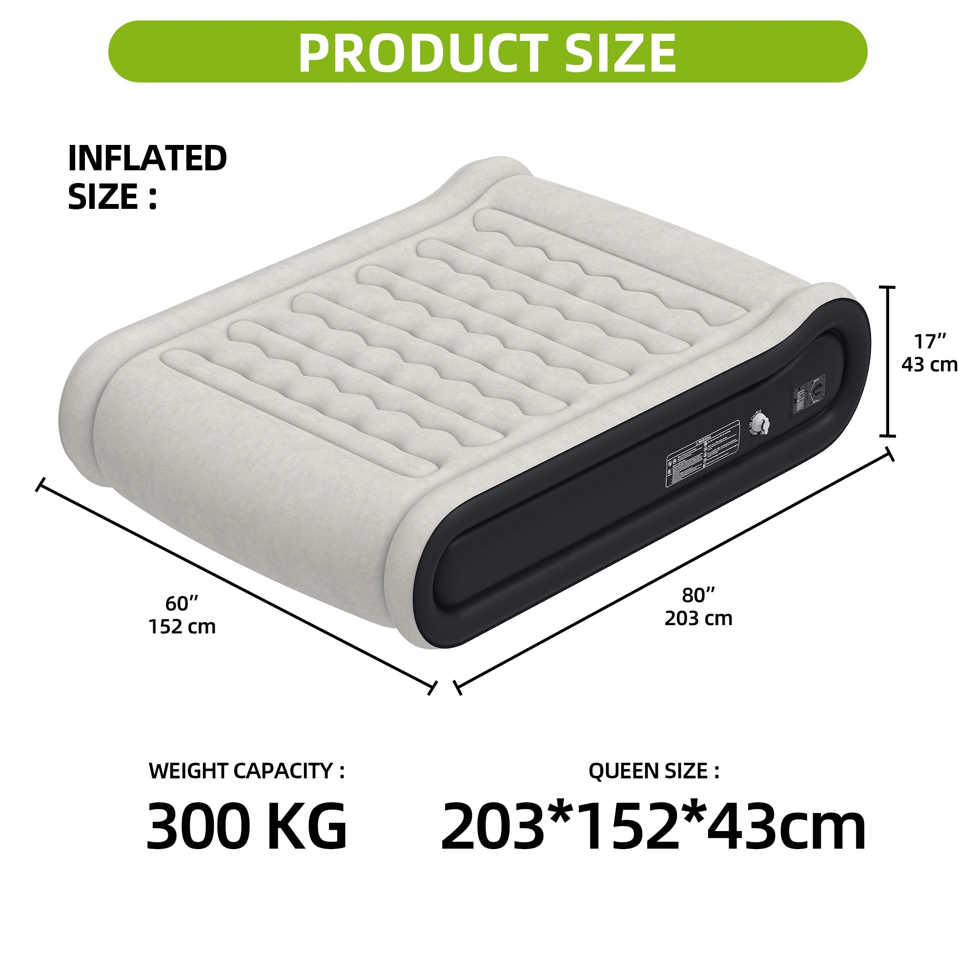 Matelas pneumatique de luxe gris noir pour 2 personnes avec oreiller