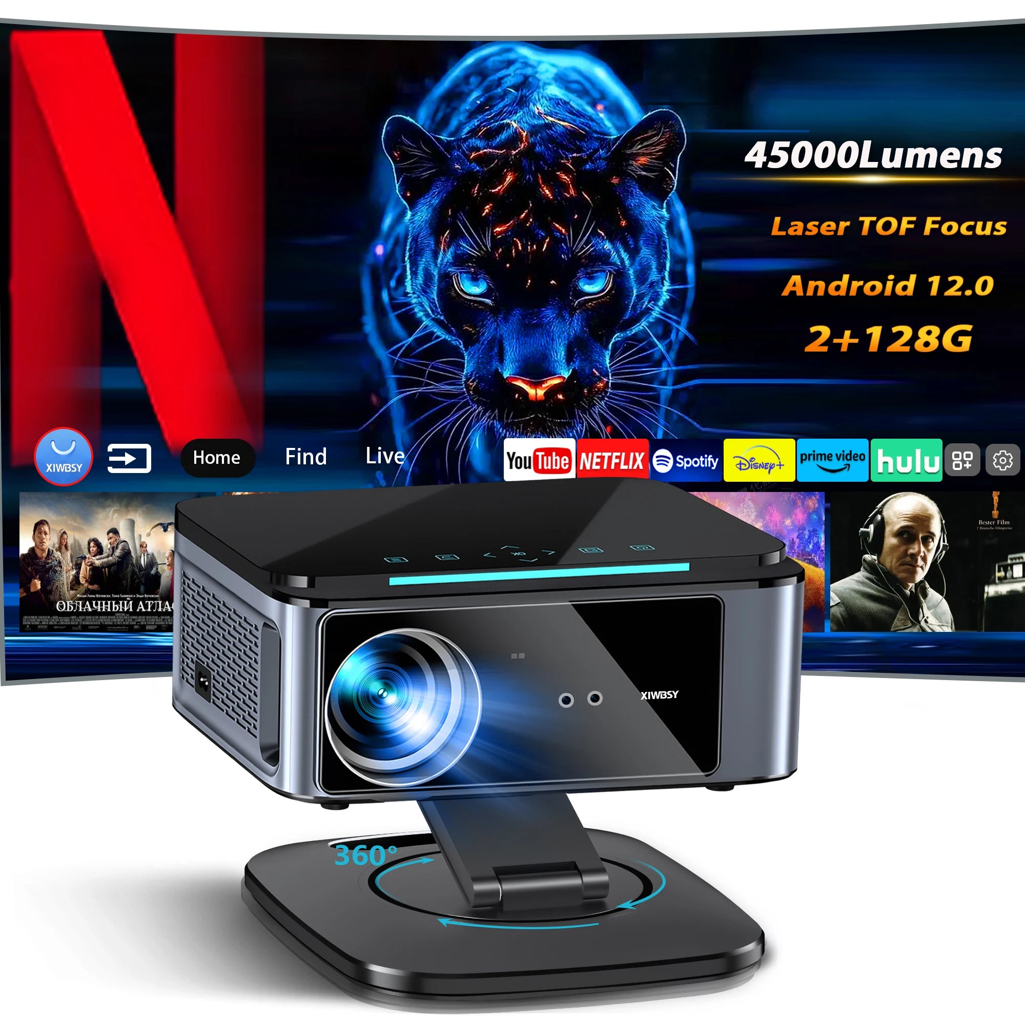XIWBSY 45000 Lumens TOF Focus projecteur 4K