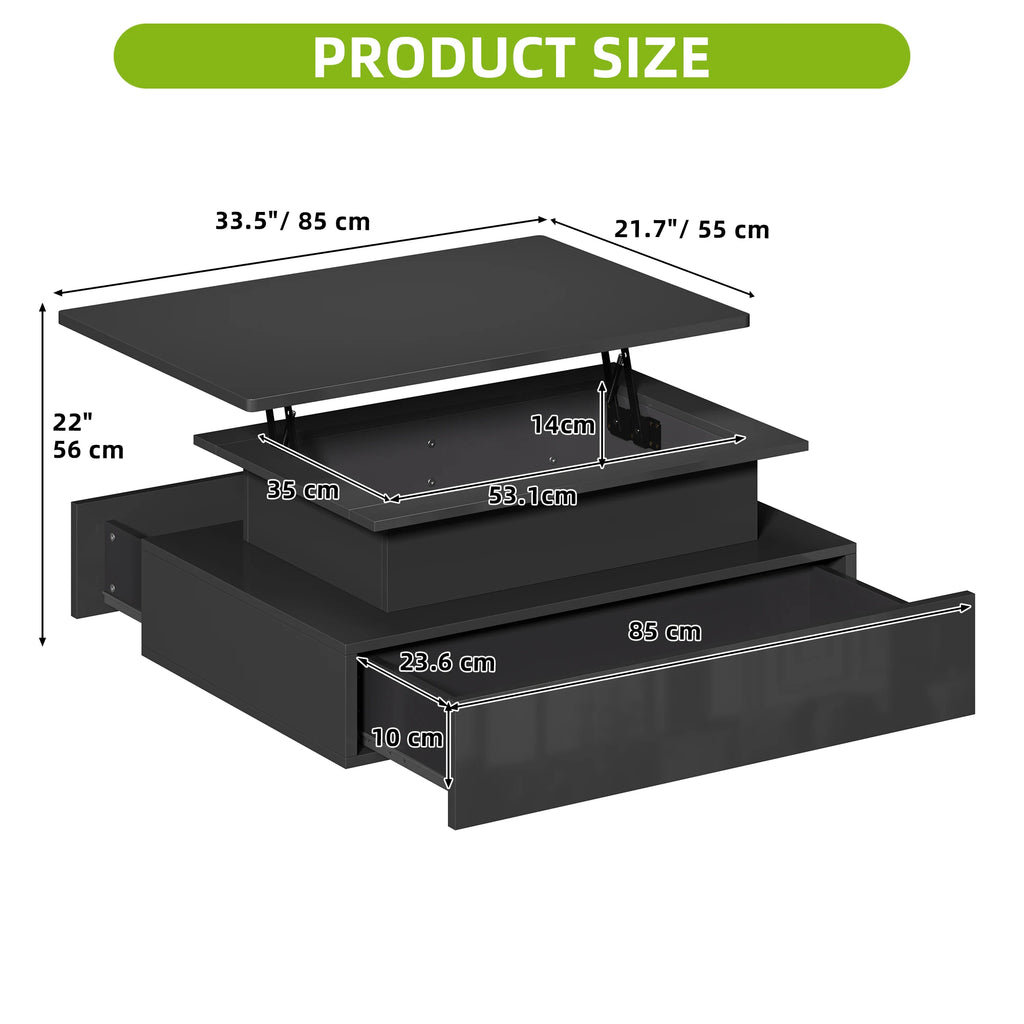 Table basse relevable – Design moderne rectangulaire avec éclairage LED