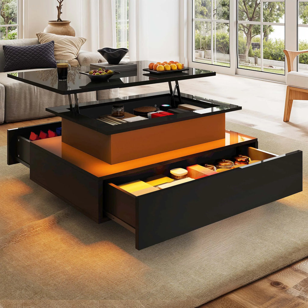 Table basse relevable – Design moderne rectangulaire avec éclairage LED