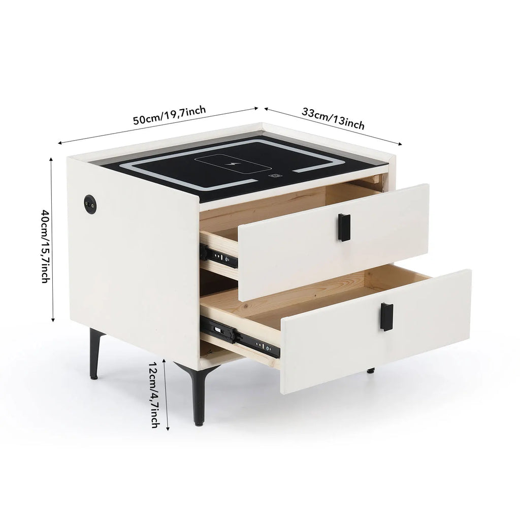 Table de chevet intelligente avec chargement sans fi et avec lumière LED