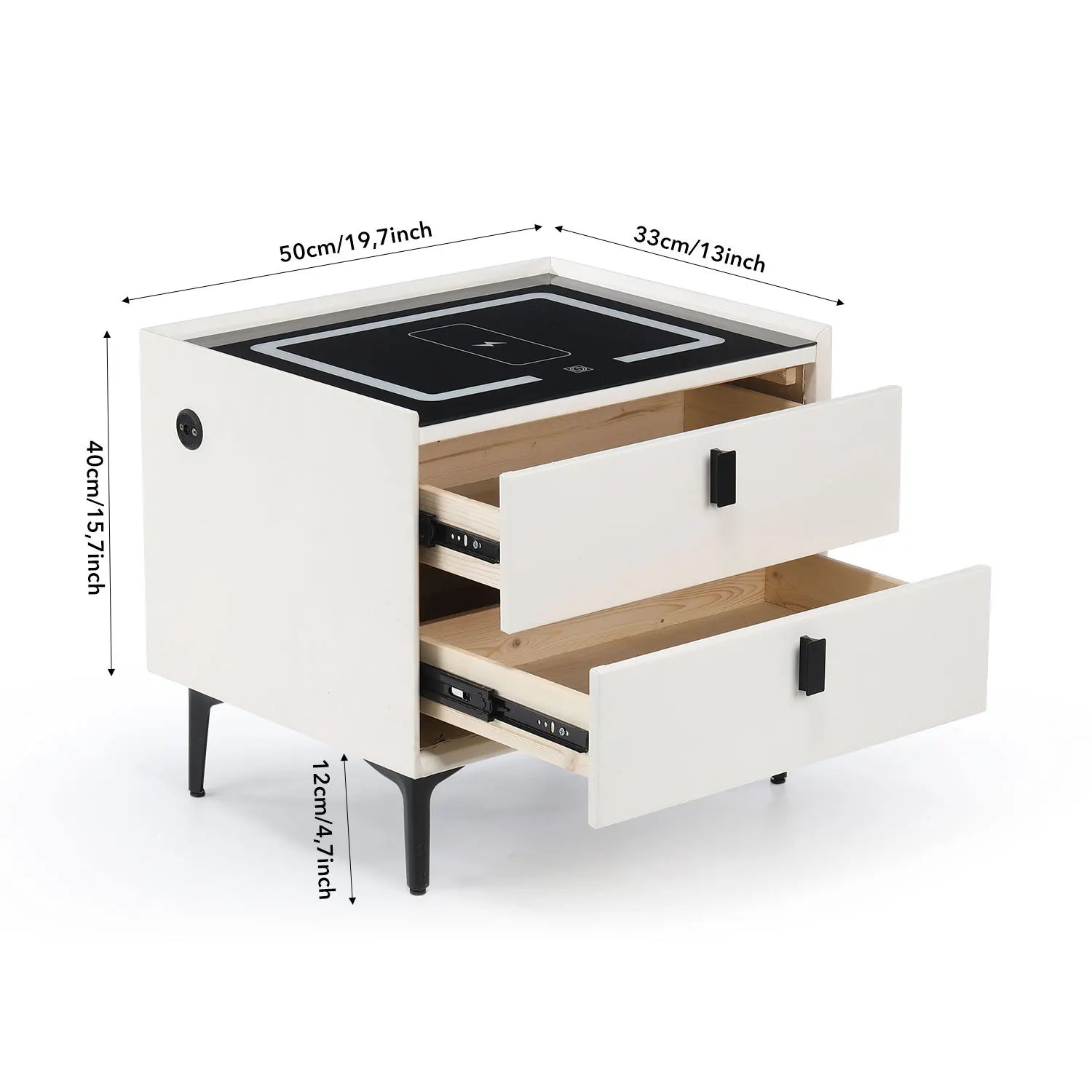 Table de chevet intelligente avec chargement sans fi et avec lumière LED
