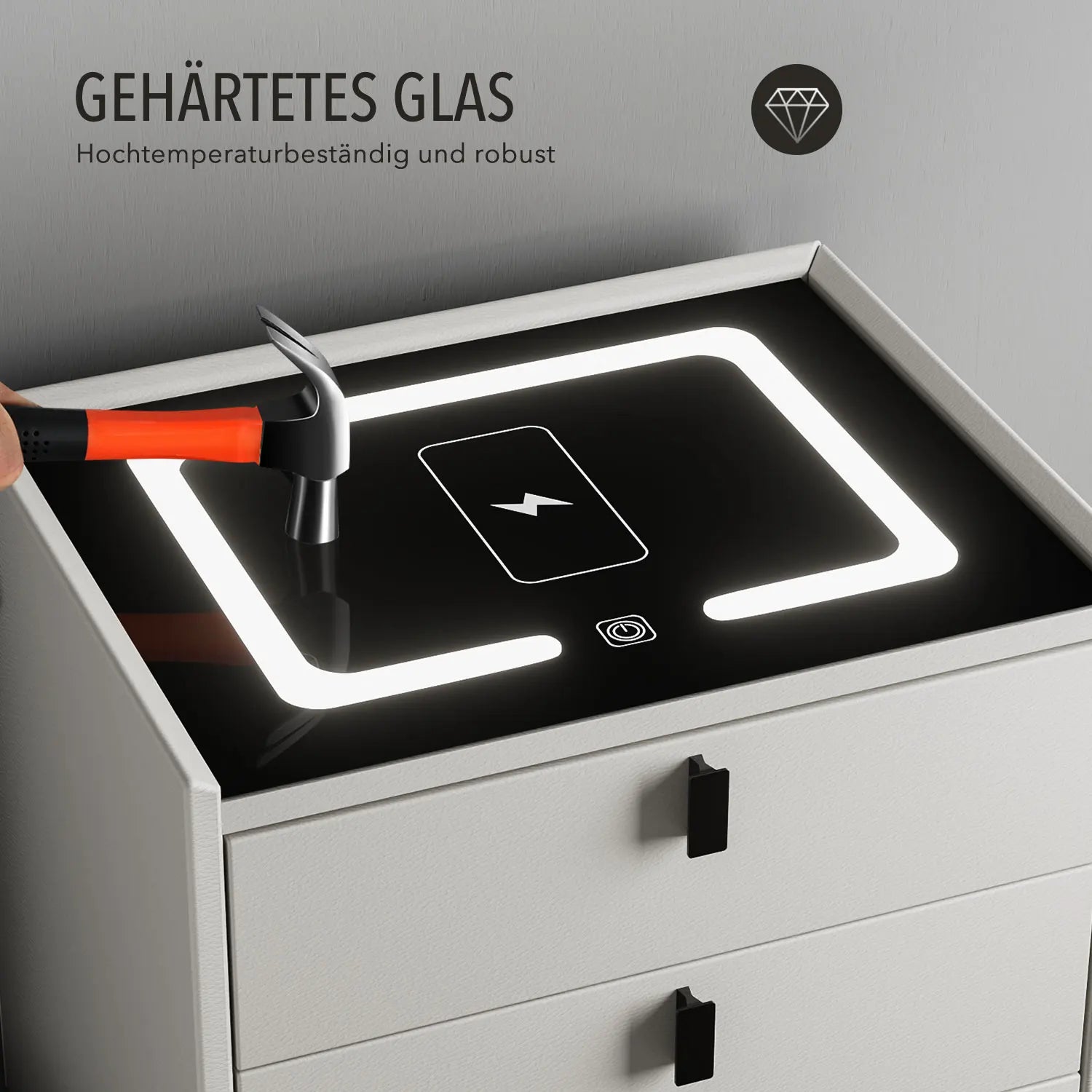 Table de chevet intelligente avec chargement sans fi et avec lumière LED